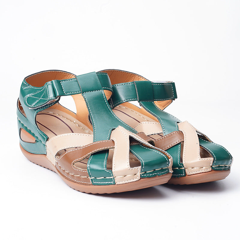 Vintage Round Toe Wedge Cross Buckle Sandals