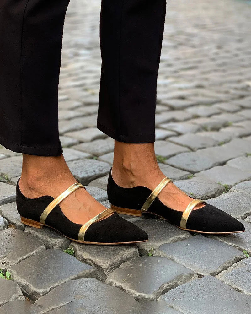 Pointed toe double-strap suede Mary Janes