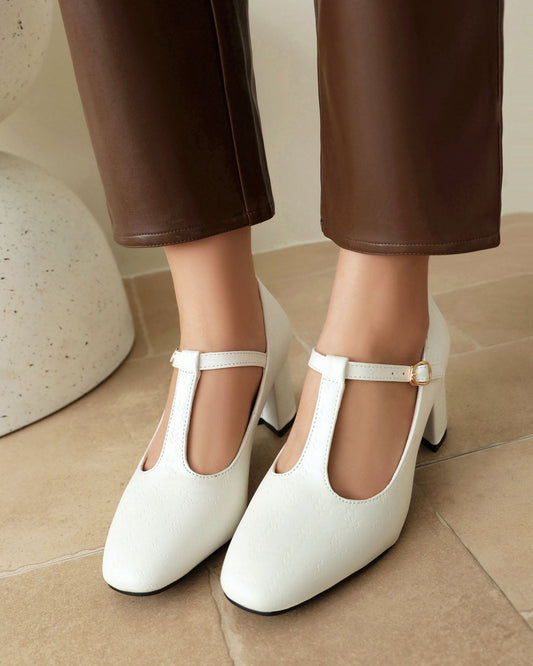 T-strap Chunky Heel Square-toe Mary Jane Shoes