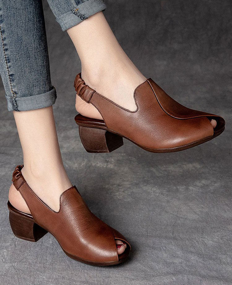 Thick medium heel elastic strap peep-toe sandals