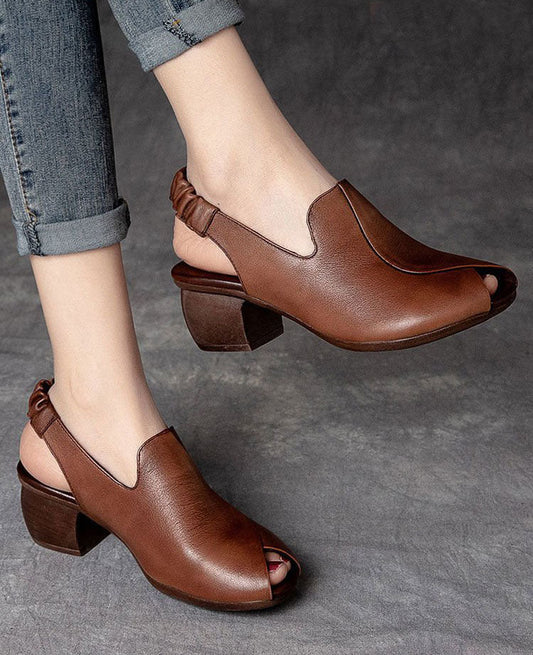 Thick medium heel elastic strap peep-toe sandals