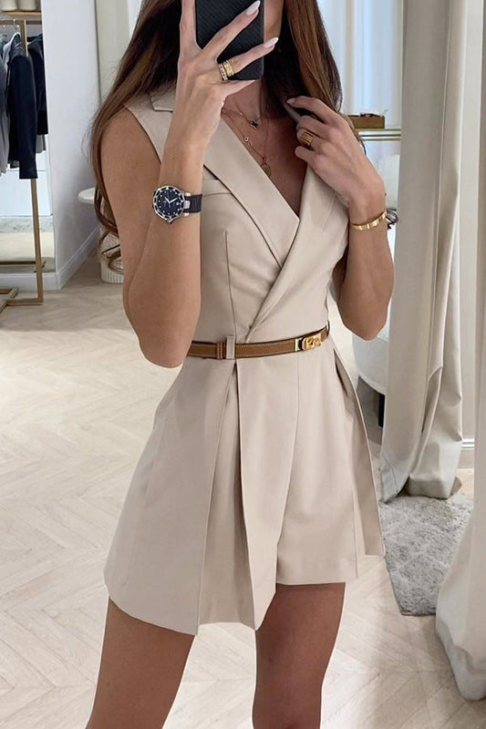 Sleeveless Suit Collar Workwear Romper