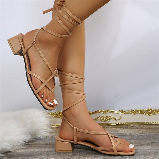 Square open toe strappy square heel Roman sandals