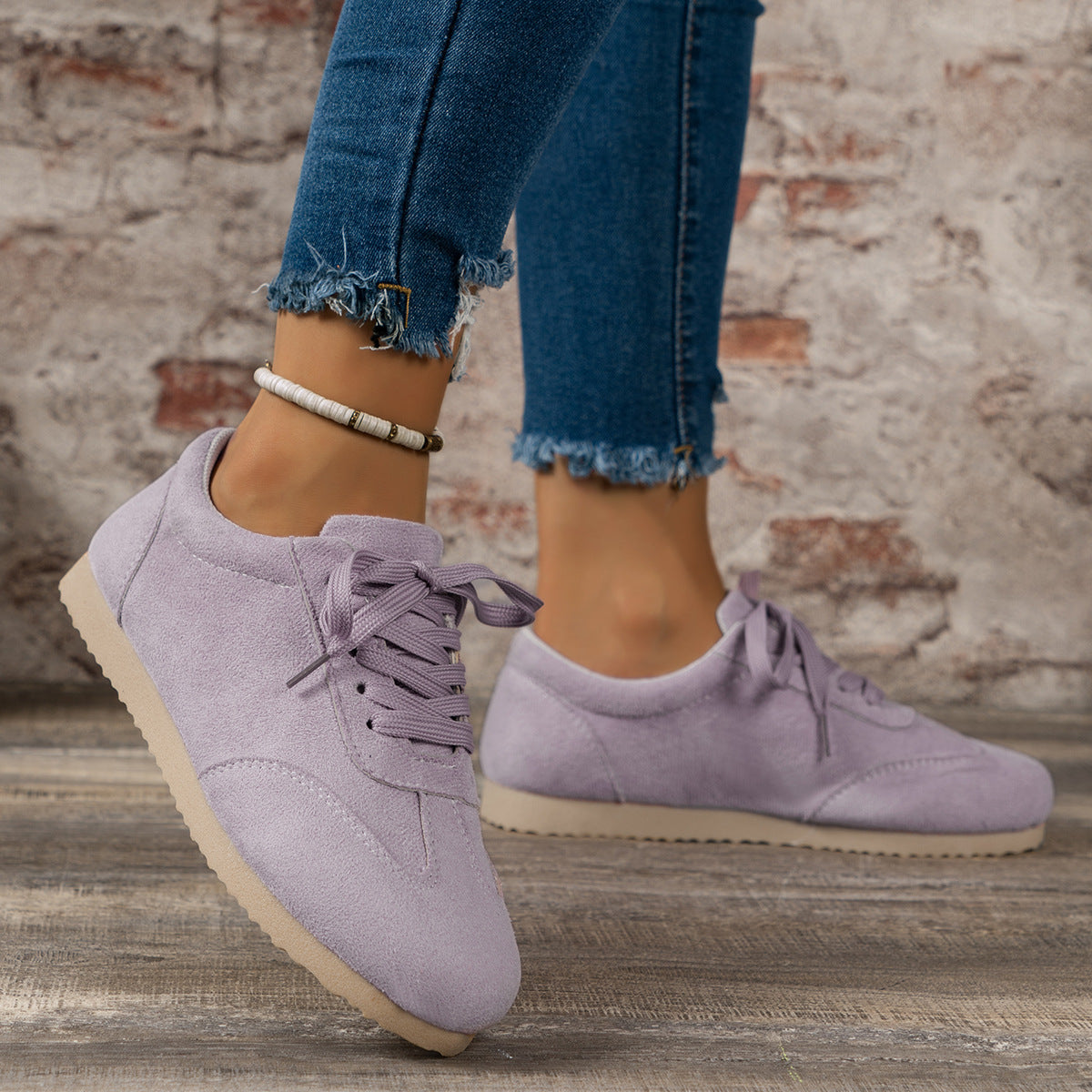 Vintage Round-toe Lace-up Flat Suede Oxfords