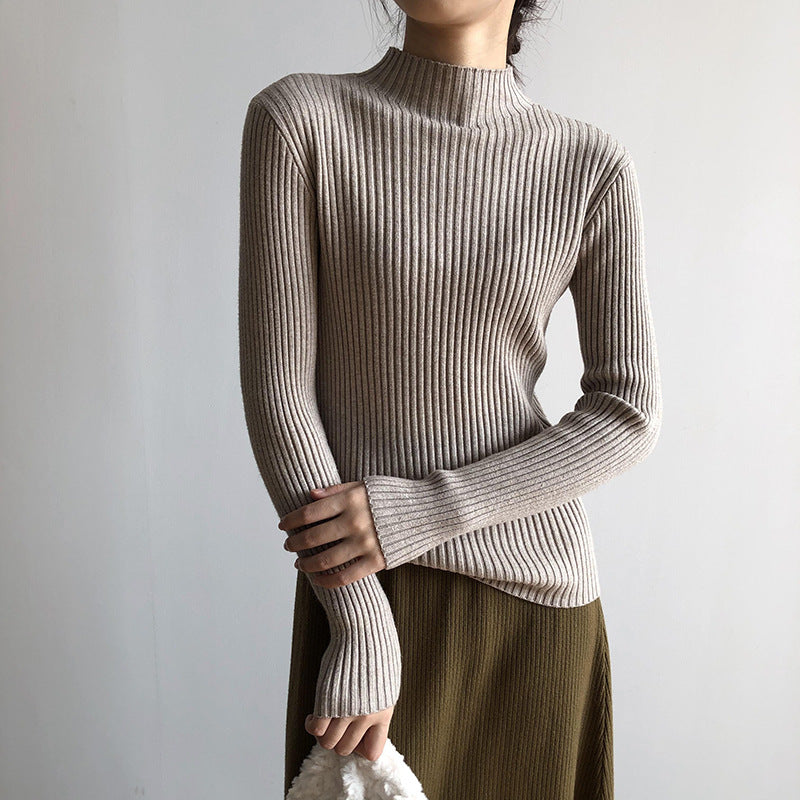 Half turtleneck slim fit pit striped versatile sweater