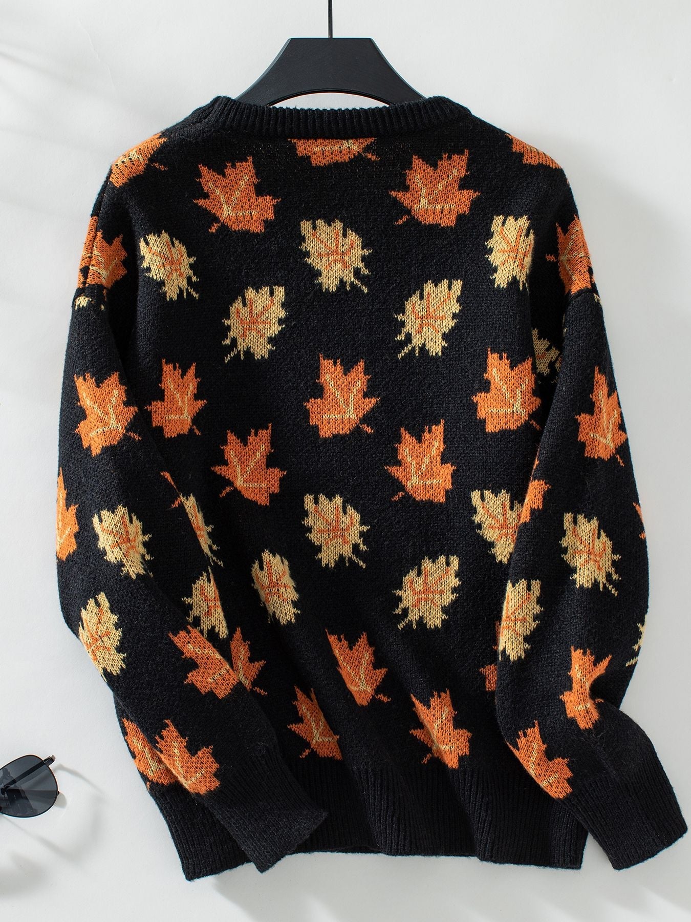 Maple Leaf Jacquard Casual Pullover Sweater