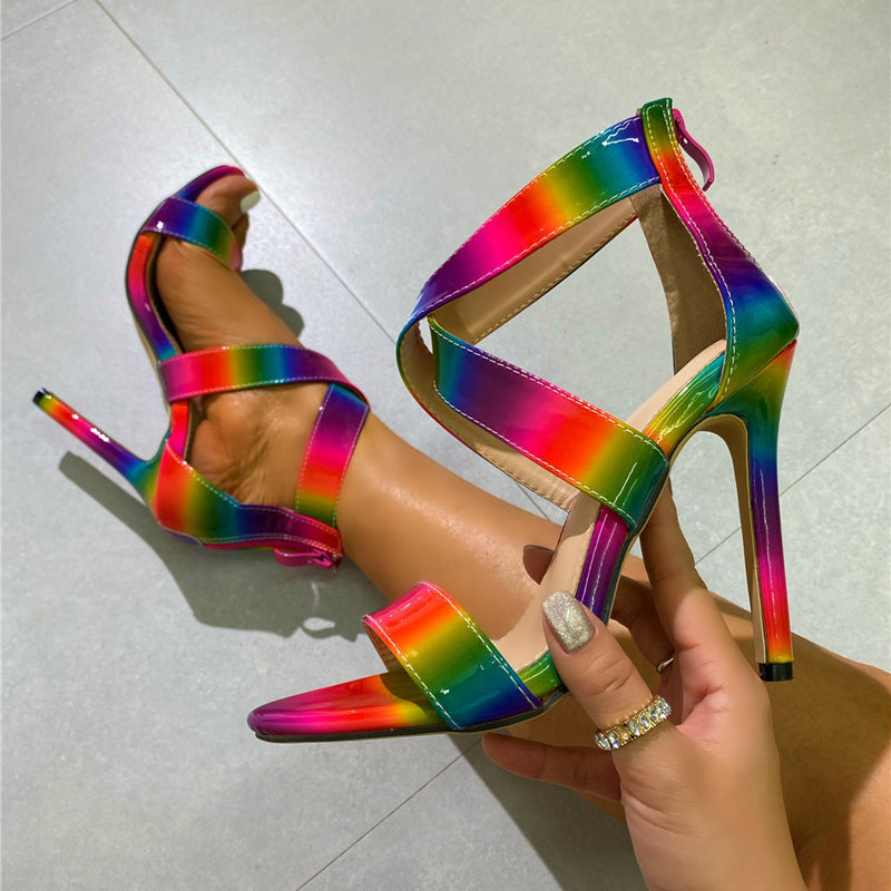 Rainbow Ombre Cross-Strap Stiletto Sandals