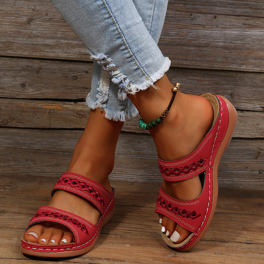 Solid Color Hollow Out Open Toe Non Slip Shoes