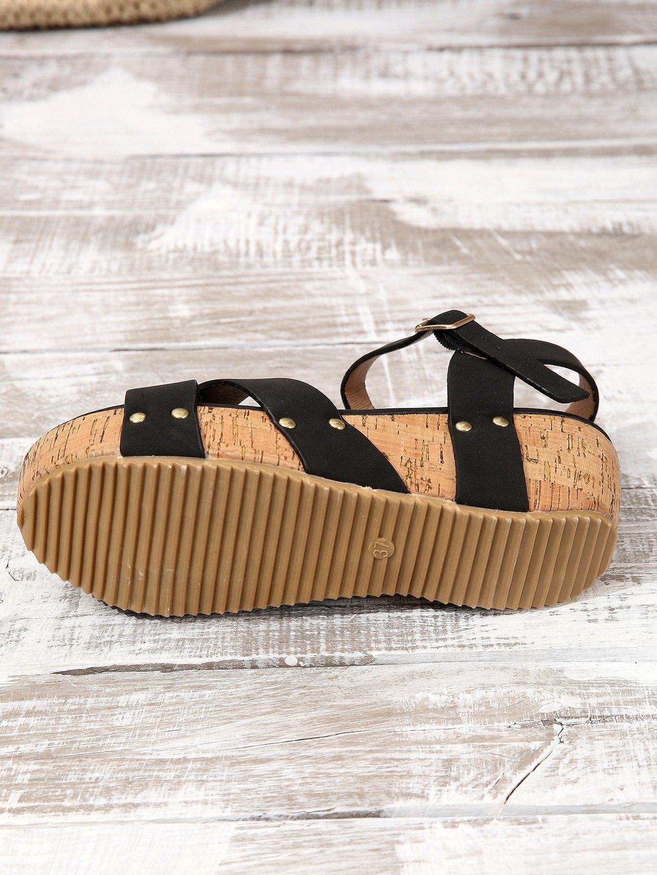 Thick wedge strappy studded sandals
