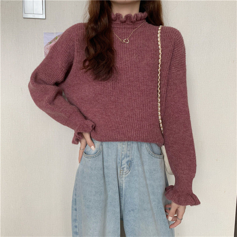 Half Turtleneck fungus Ruffled Sweater
