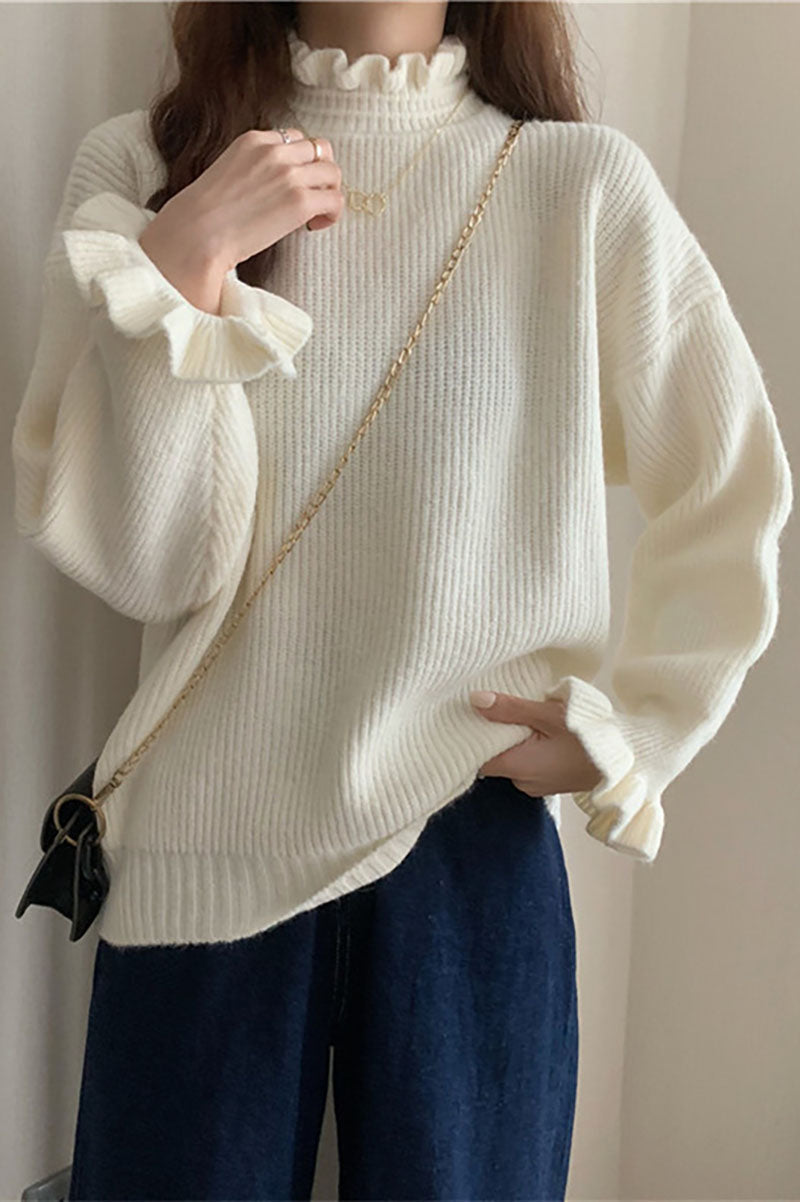 Half Turtleneck fungus Ruffled Sweater