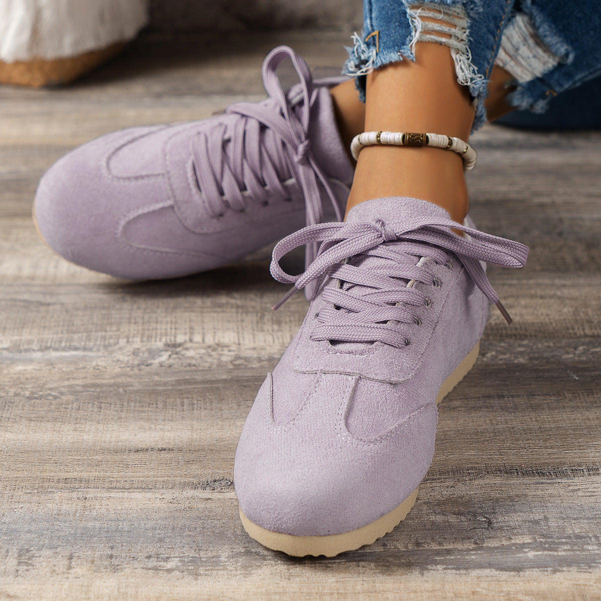 Vintage Round-toe Lace-up Flat Suede Oxfords
