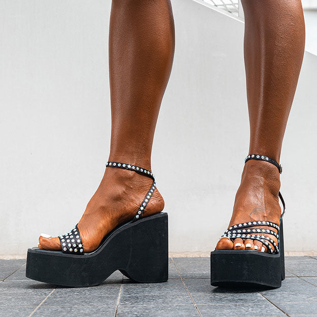 Platform Wedge Rhinestone Strap Sandals