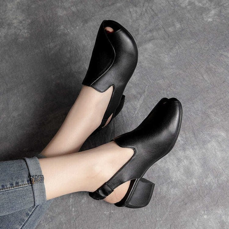 Thick medium heel elastic strap peep-toe sandals