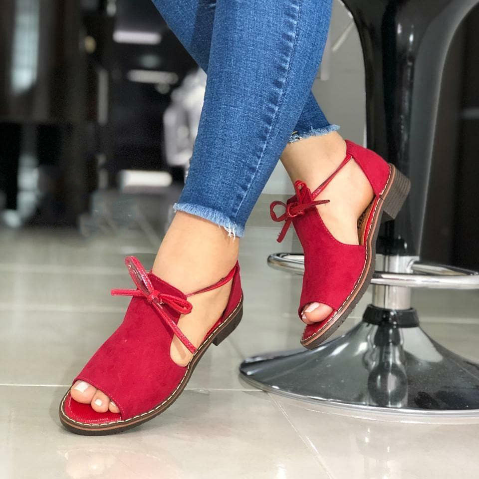 Solid Color Bow Tie Flat-heel Sandals