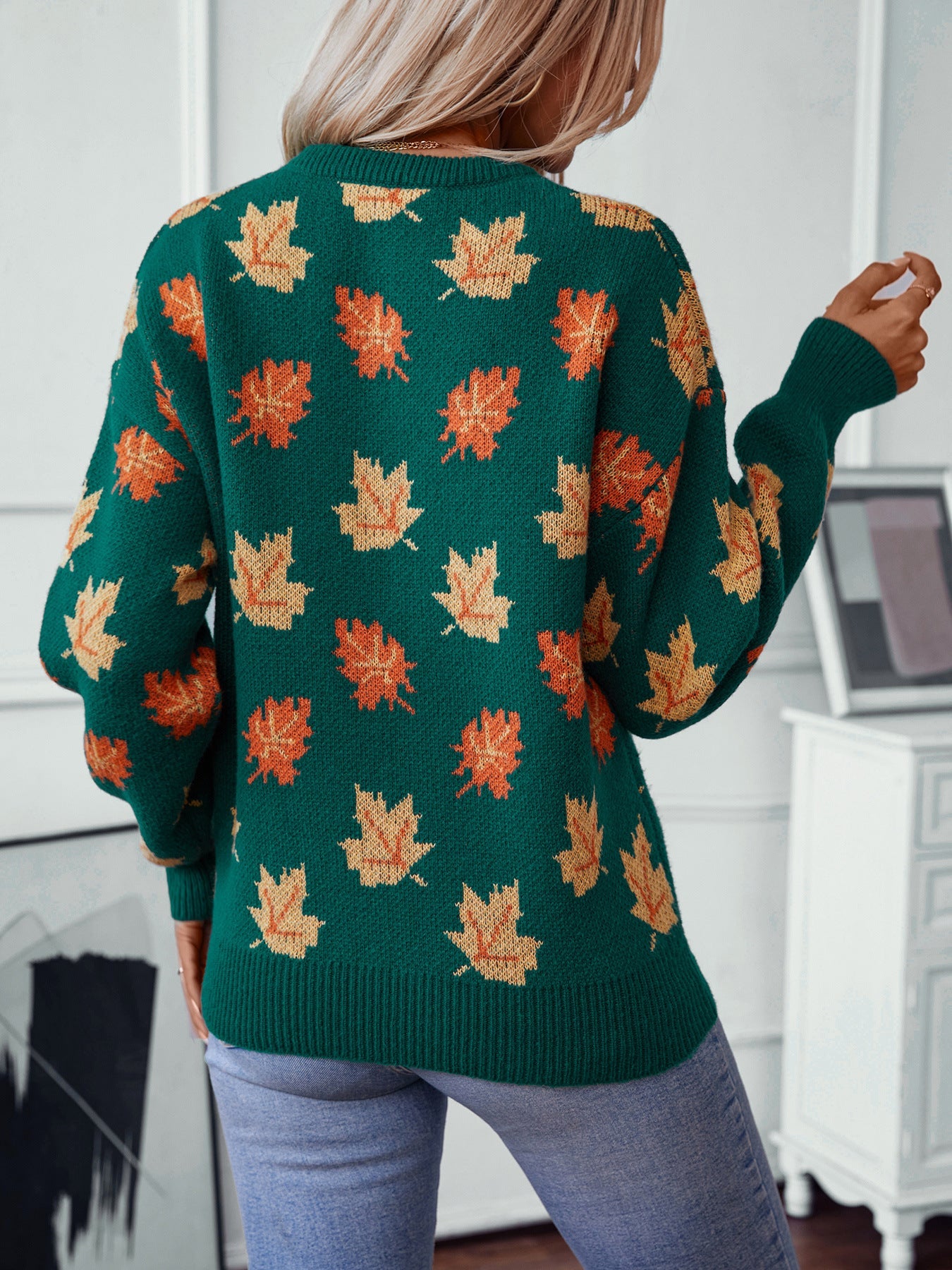 Maple Leaf Jacquard Casual Pullover Sweater