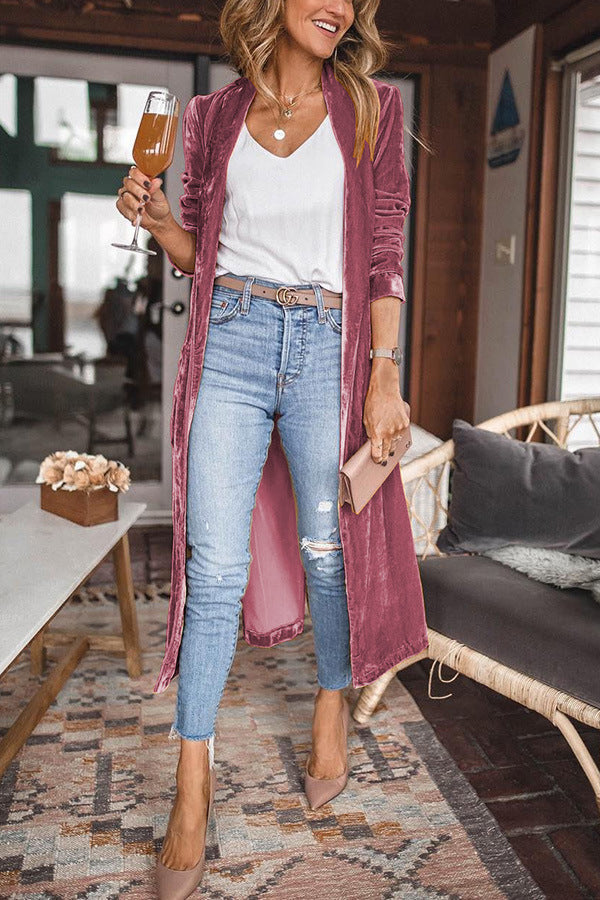 Cheering My Way Velvet Cardigan Coat