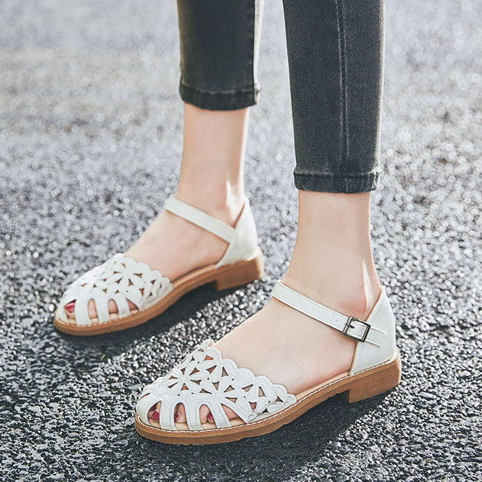 Retro Round Toe Sewing Buckle Sandals