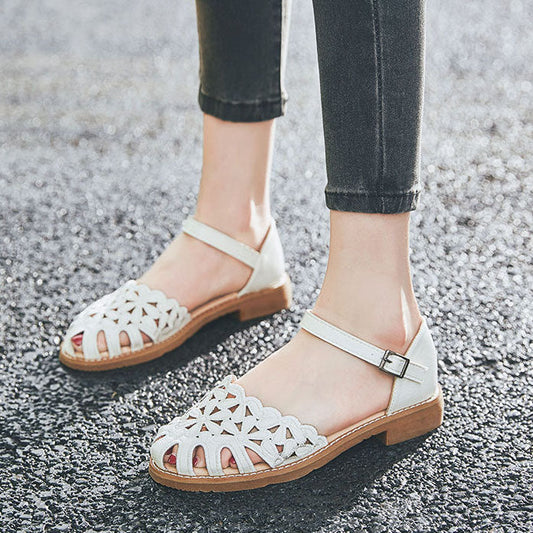 Retro Round Toe Sewing Buckle Sandals