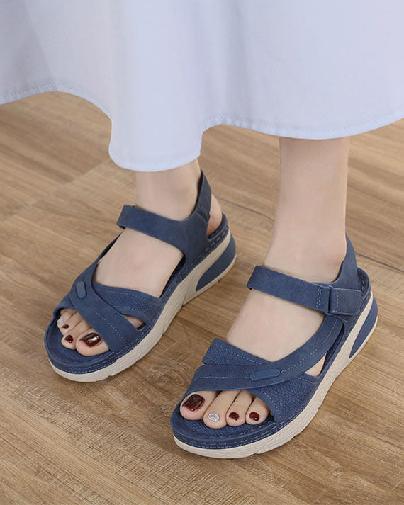 Comfortable platform Velcro stitching sandals