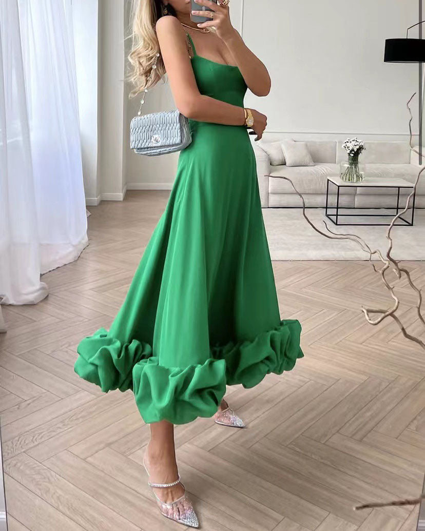 Spaghetti Strap Floral Applique A-line Dress