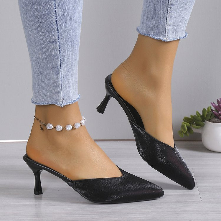 Suede stiletto high heel pointed toe mules
