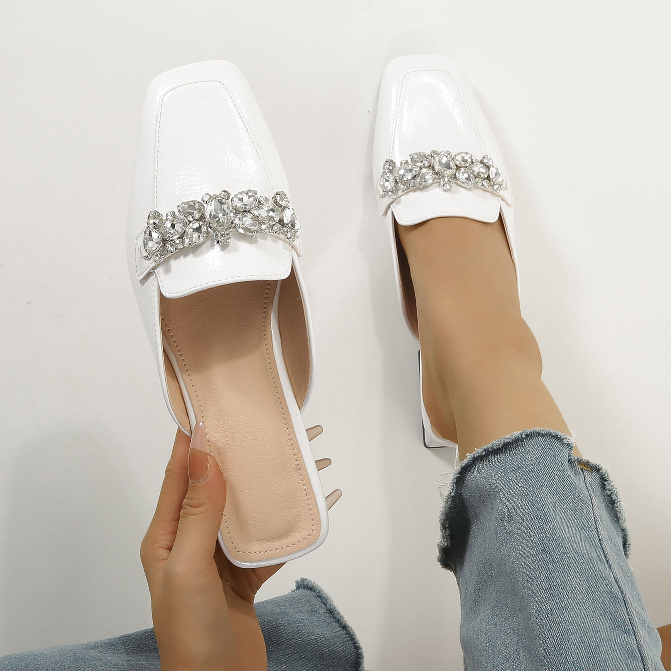 Square toe Low heel Mule Shoes