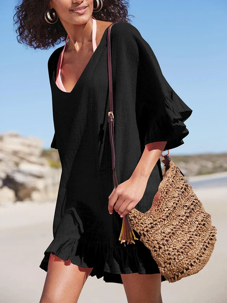 V-Neck See Swim Dress