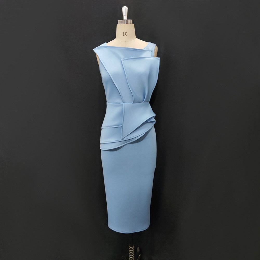 Vintage  Elegant O-Neck Sleeveless Women Ruffles Pencil Dress