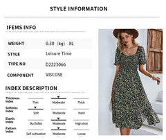 Temperament Print Green Scoop Neck Midi Dress