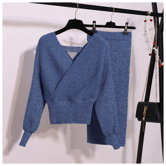 Batwing Sleeve Winter Skirt Sets