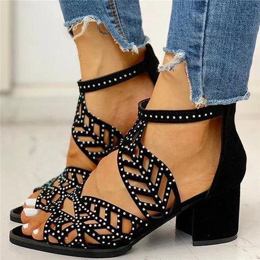 Women Elegant Hollow Out Peep Toe Heel Sandals