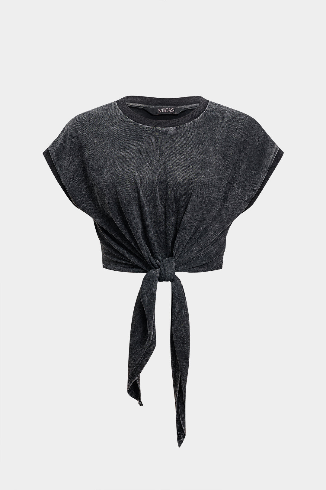 Tie Front Round Neck Short Sleeve T-Shirt