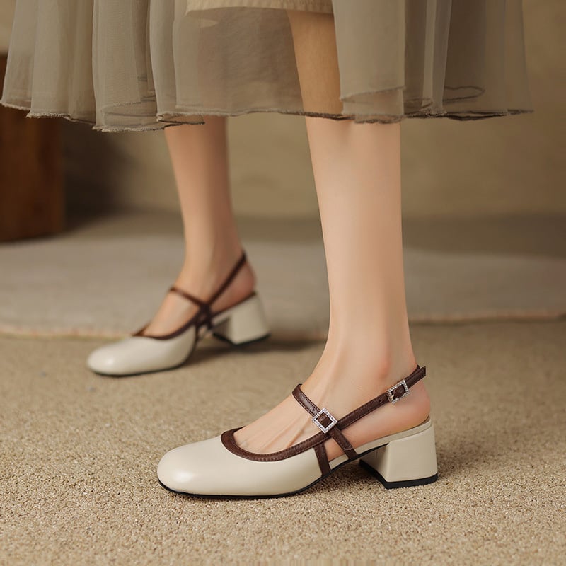 Sera Round Toe Block Heels Slingback Shoes
