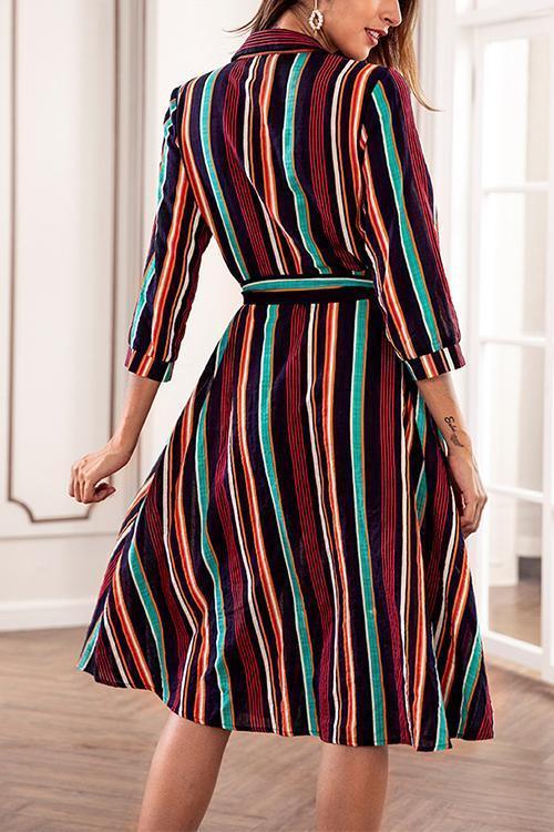 Colorful Striped Long Sleeve Shirt Dress