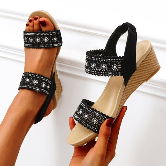 Retro Women's Sandals Hollow flowers Casual Wedge Shoes