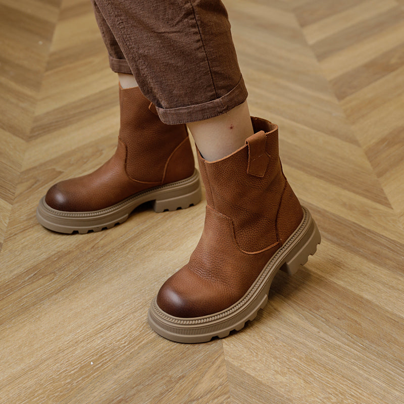 Cowhide Boots Women Comfy Zip Walking Boots Brown/Black/Coffee