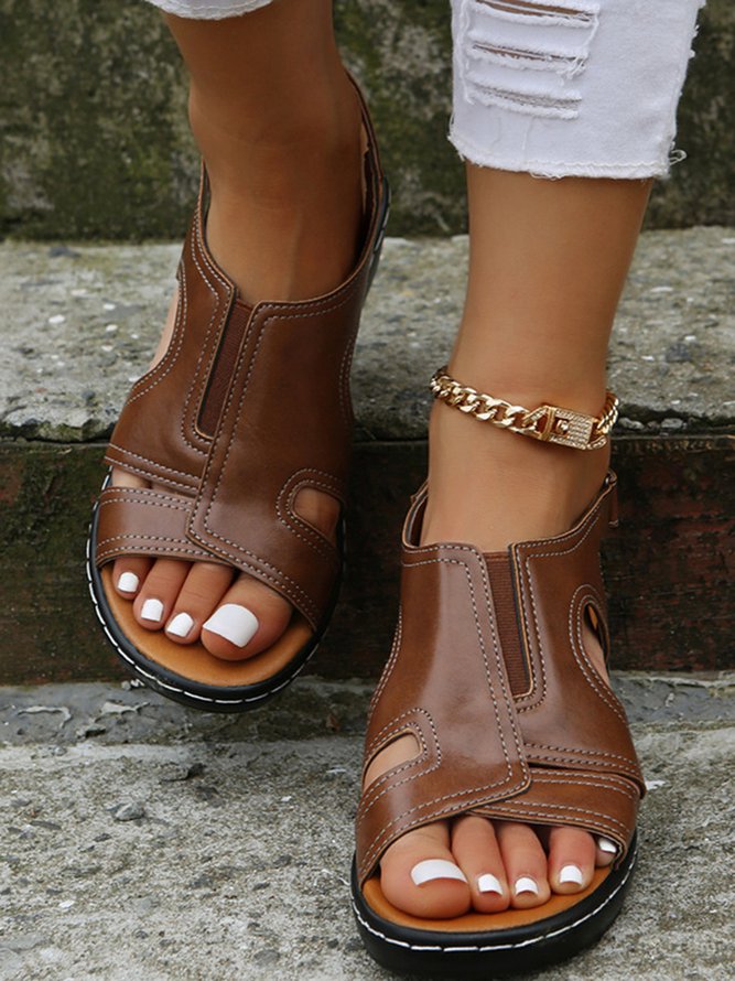 Stretch Hollow Upper Velcro Portable Casual Comfort Wedge Sandals