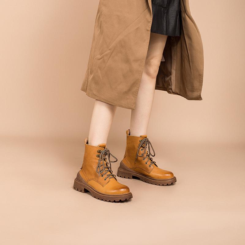 Leather Boots Designer Retro Chunky Riding Boots Handmade Black/Yellow