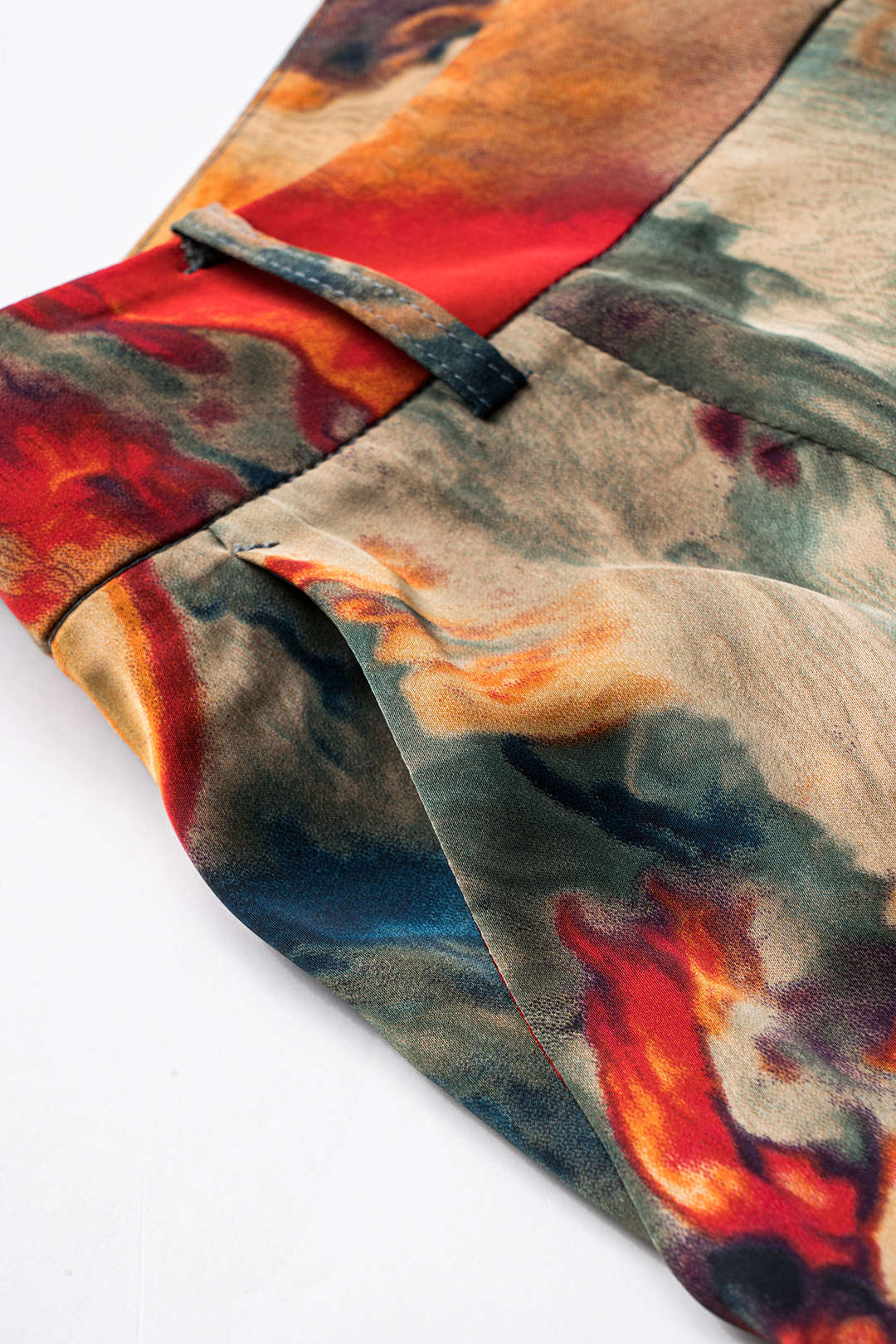 Watercolor Print Satin Fake Pocket Trousers