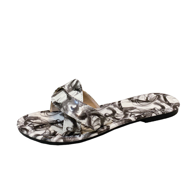 Women's Size Flat Bottom Color One-line Outdoor Cross Sandals