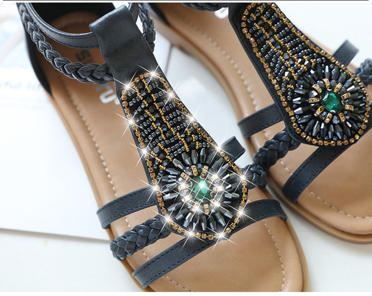 Bohemian Vintage Beaded Rhinestone Roman Sandals