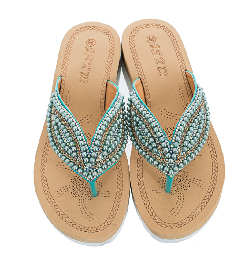 Rhinestone Eye Personality Pearl Slippers