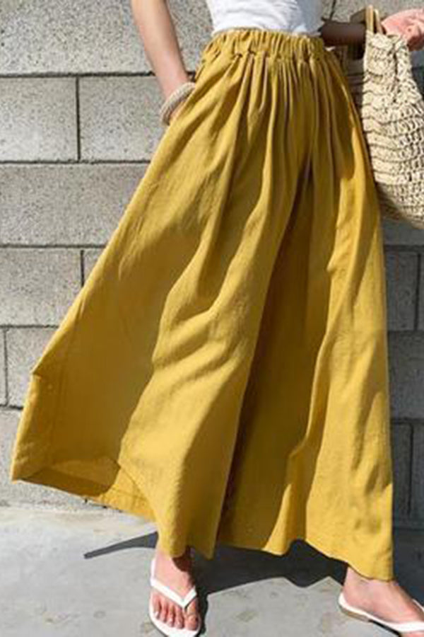 Summer Women's Fashion Solid Color Cotton Wide Leg Pants Casual Pants