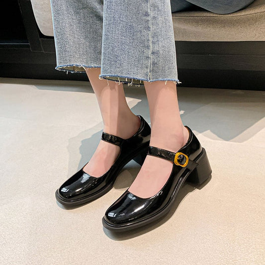 Reta Square Toe Block Heels Mary Jane Shoes