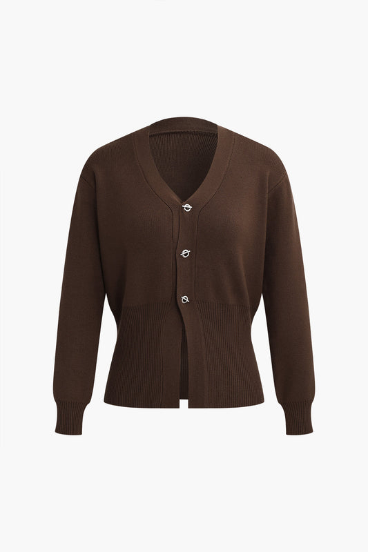 Sweater Button V-Neck Long-Sleeve Top