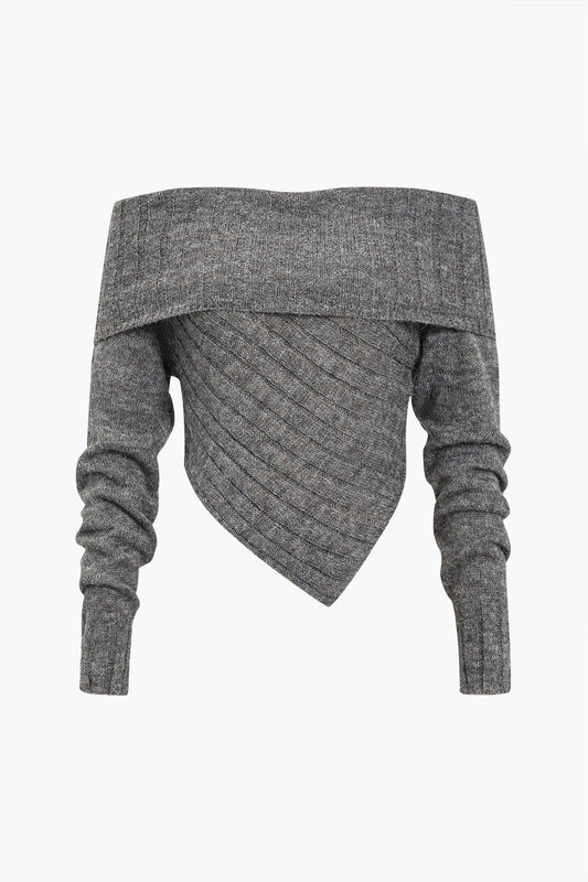 Sweater Off Shoulder Long-Sleeve Asymmetrical Top