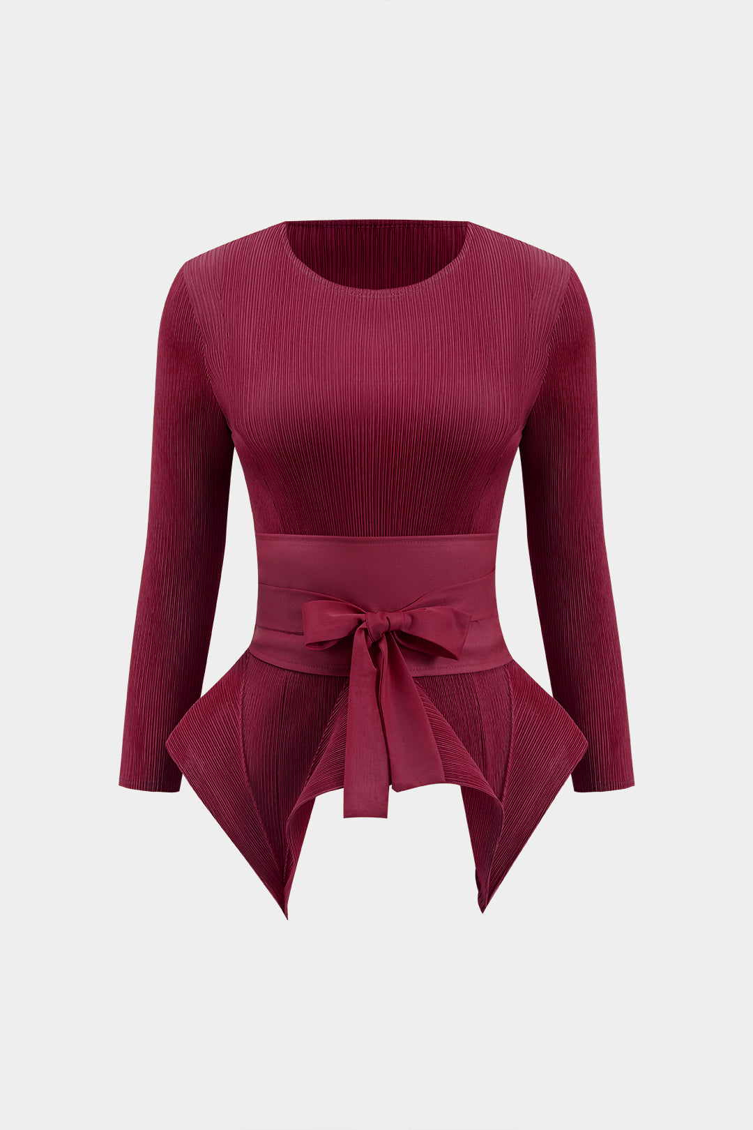 Tie Front Long Sleeve Top And Pleated Skirt Set