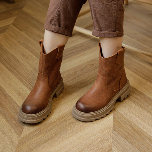 Cowhide Boots Women Comfy Zip Walking Boots Brown/Black/Coffee