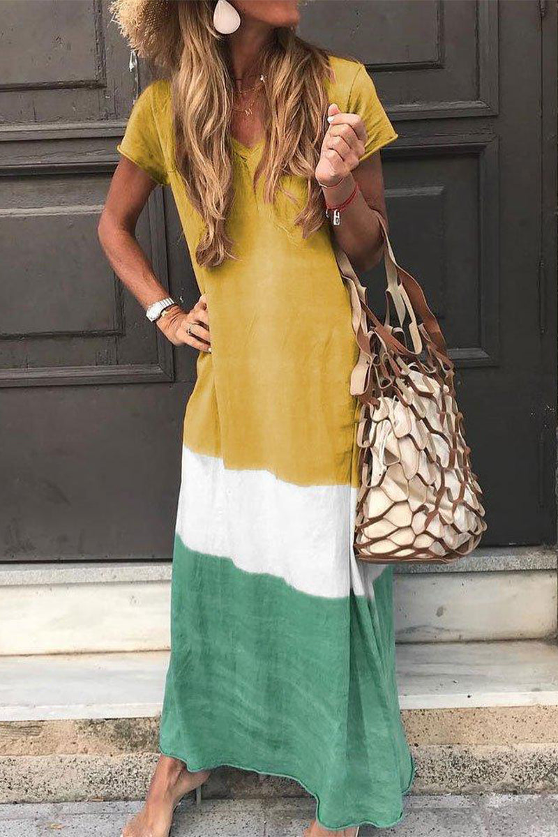 Retro Tie-dye Gradient Casual Long Dress